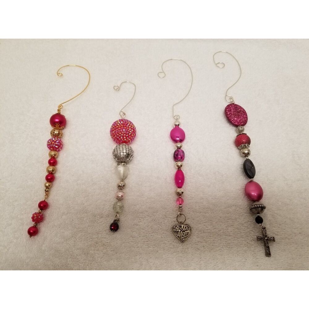 Four hot pink and silver Christmas icicle ornament c3